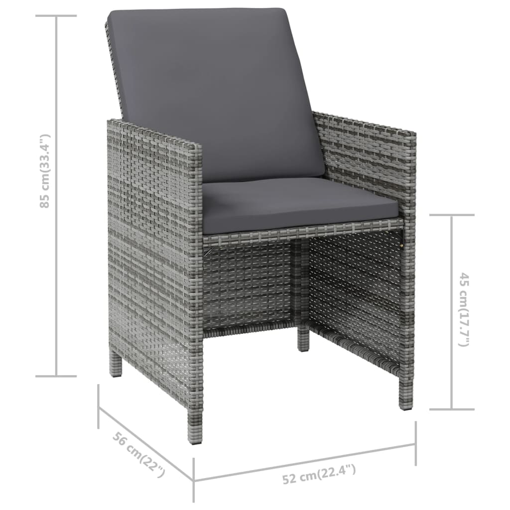 vidaXL 4-tlg. Gartenstuhl und Hocker Set Poly Rattan Grau