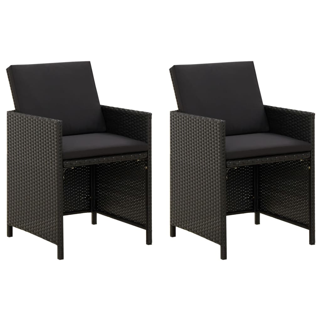 vidaXL Gartenstühle mit Kissen 2 Stk. Poly Rattan Schwarz