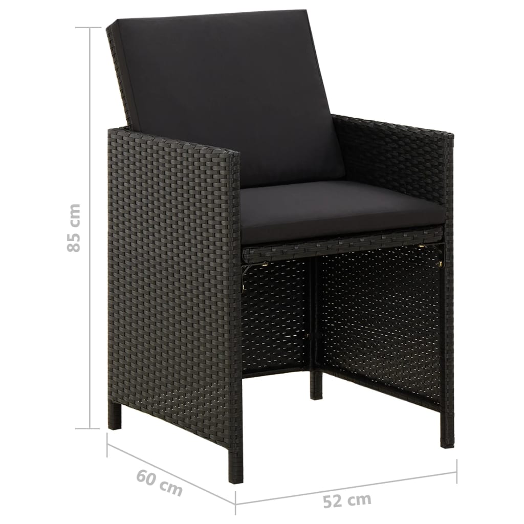 vidaXL Gartenstühle mit Kissen 2 Stk. Poly Rattan Schwarz