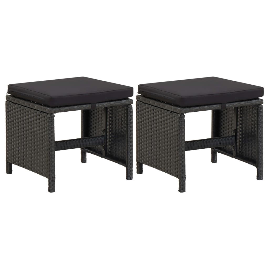 vidaXL Gartenhocker mit Kissen 2 Stk. Poly Rattan Schwarz