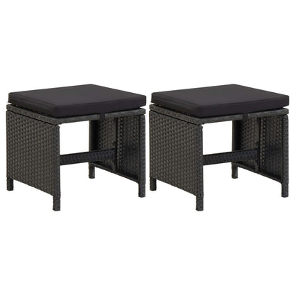 vidaXL Gartenhocker mit Kissen 2 Stk. Poly Rattan Schwarz