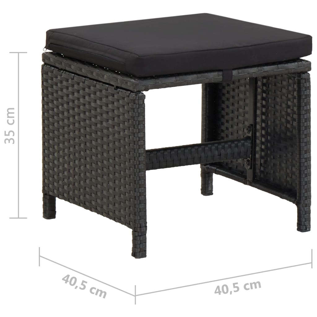 vidaXL Gartenhocker mit Kissen 2 Stk. Poly Rattan Schwarz
