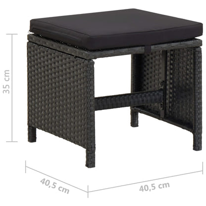 vidaXL Gartenhocker mit Kissen 2 Stk. Poly Rattan Schwarz