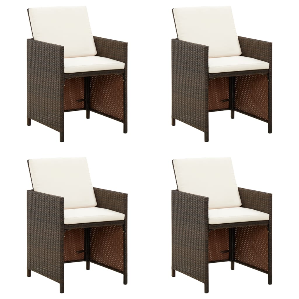 vidaXL Gartenstühle mit Kissen 4 Stk. Poly Rattan Braun