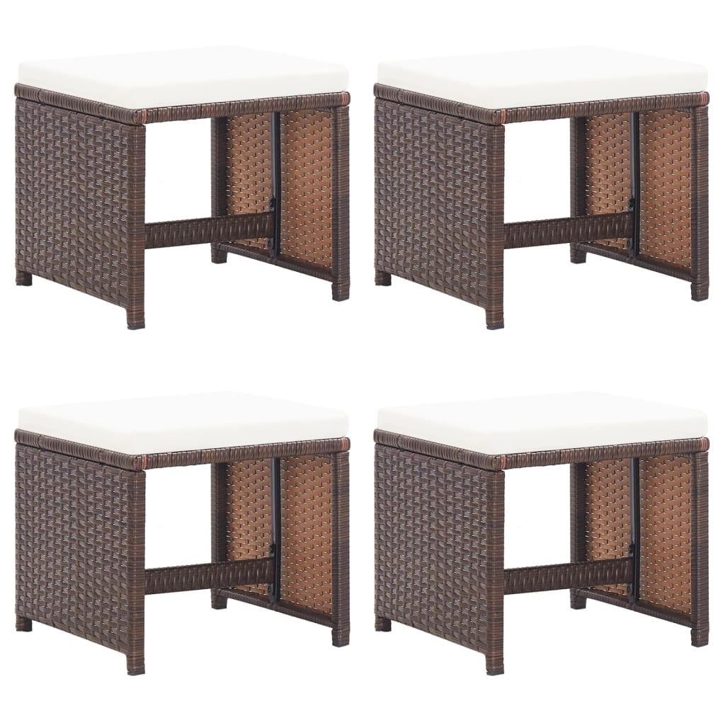 vidaXL Tabourets de jardin 4 pcs avec coussins résine tressée marron
