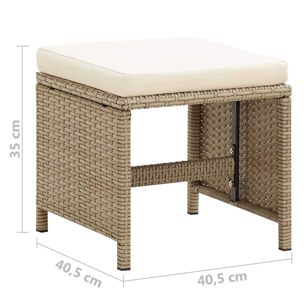 vidaXL Gartenhocker 4 Stk. mit Sitzkissen Poly Rattan Beige