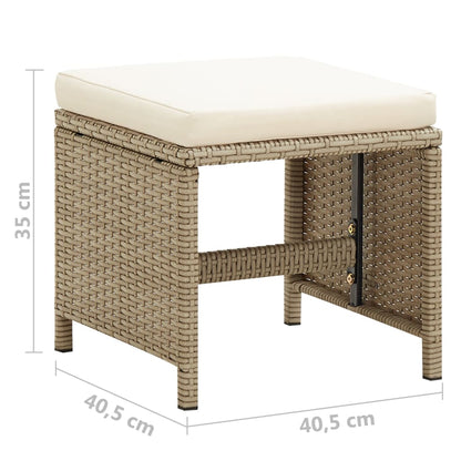 vidaXL Gartenhocker 4 Stk. mit Sitzkissen Poly Rattan Beige