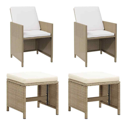 vidaXL Gartenstühle mit Hocker 2 Stk. Poly Rattan Beige
