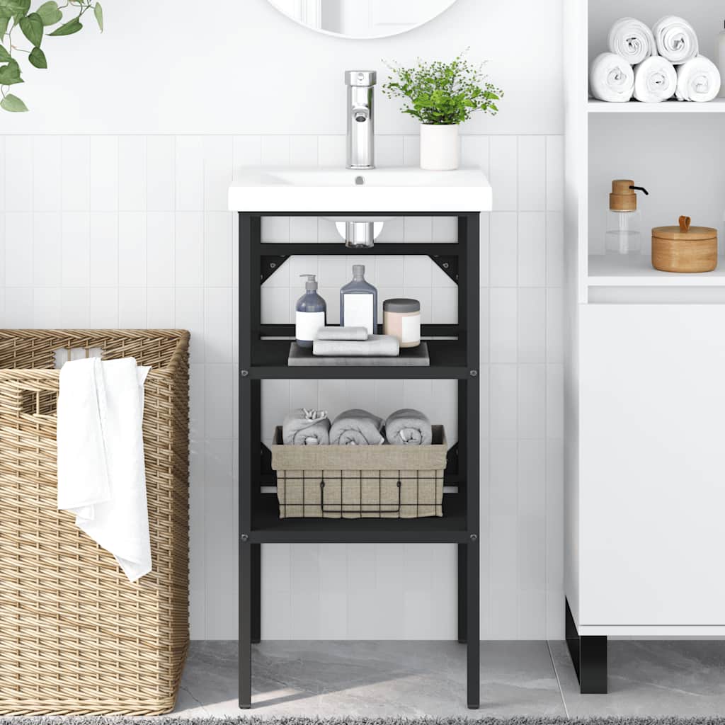 vidaXL Meuble sous-vasque de salle de bain noir 40x38x83 cm Fer