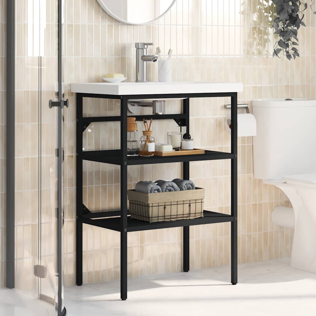 vidaXL Meuble sous-vasque de salle de bain Noir 59x38x83 cm Fer