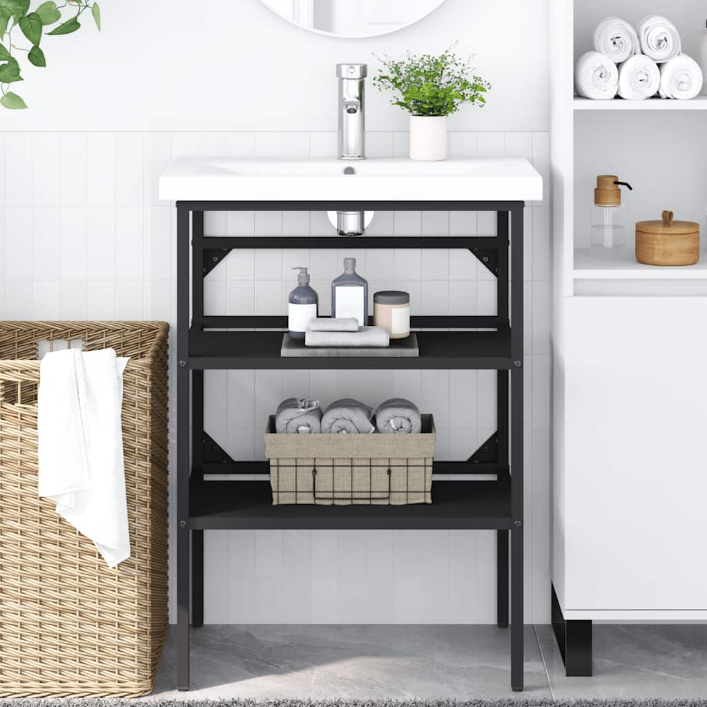 vidaXL Meuble sous-vasque de salle de bain Noir 59x38x83 cm Fer
