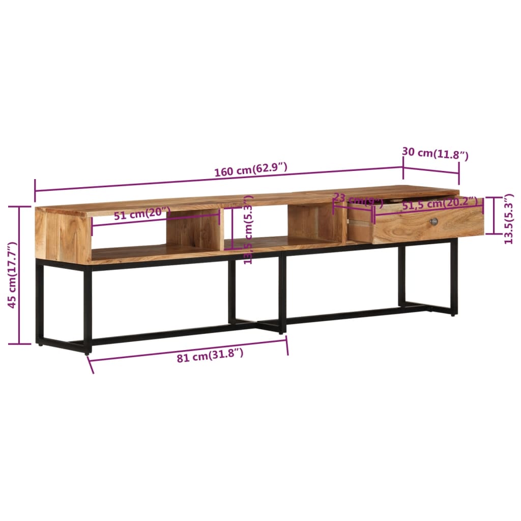 vidaXL Meuble TV 160x30x45 cm Bois massif d'acacia