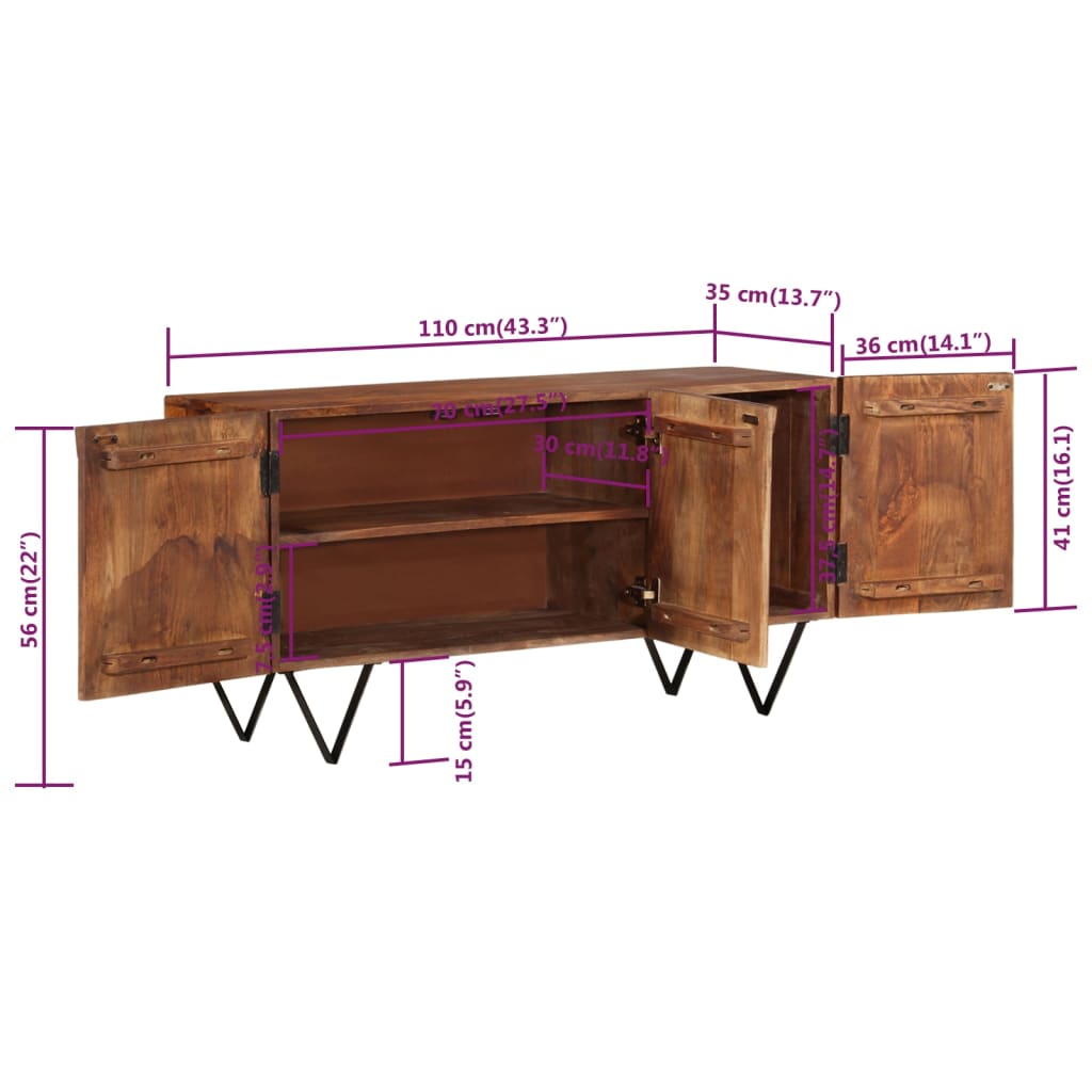 vidaXL Buffet 110x35x56 cm Bois de manguier massif