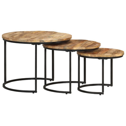 vidaXL Satztische 3 Stk. Rohes Mangoholz
