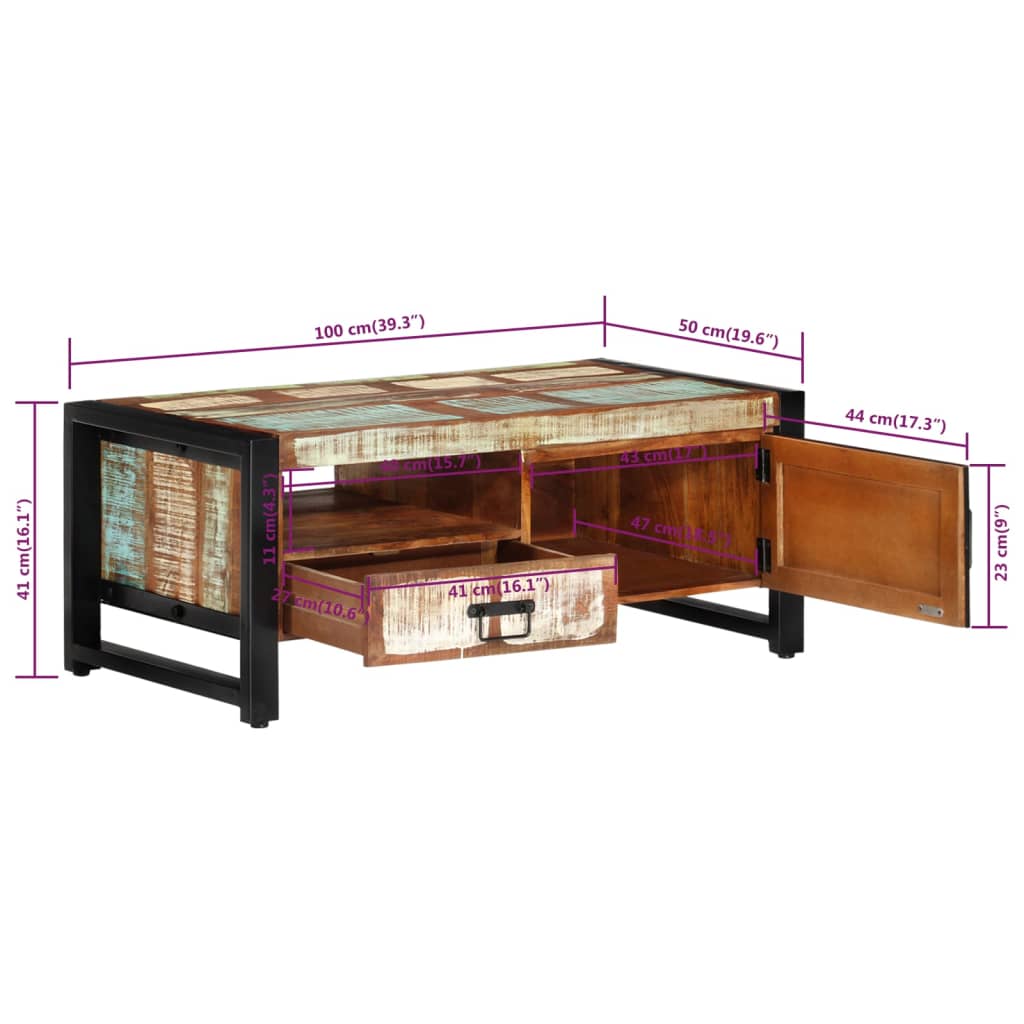 vidaXL Table basse 100x50x41 cm en bois de récupération massif