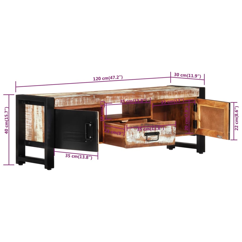 vidaXL Meuble TV 120x30x40 cm Bois de récupération massif