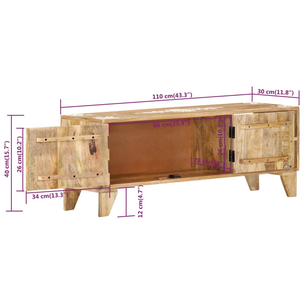 vidaXL Meuble TV 110x30x40 cm Bois de manguier massif