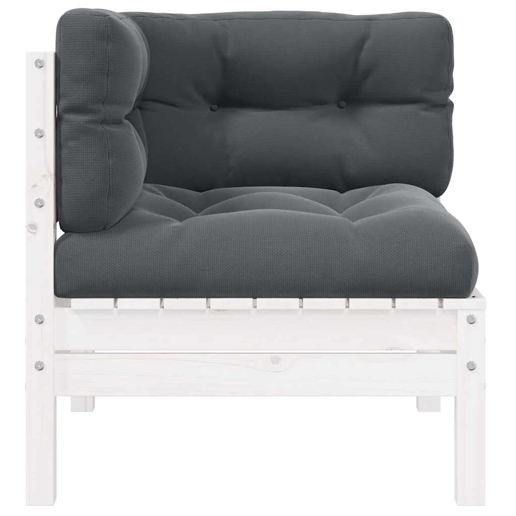 Garten-Ecksofa mit Kissen Weiß Massivholz Kiefer