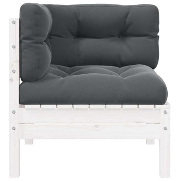 vidaXL Canapé d'angle de jardin avec coussins Blanc Bois de pin massif