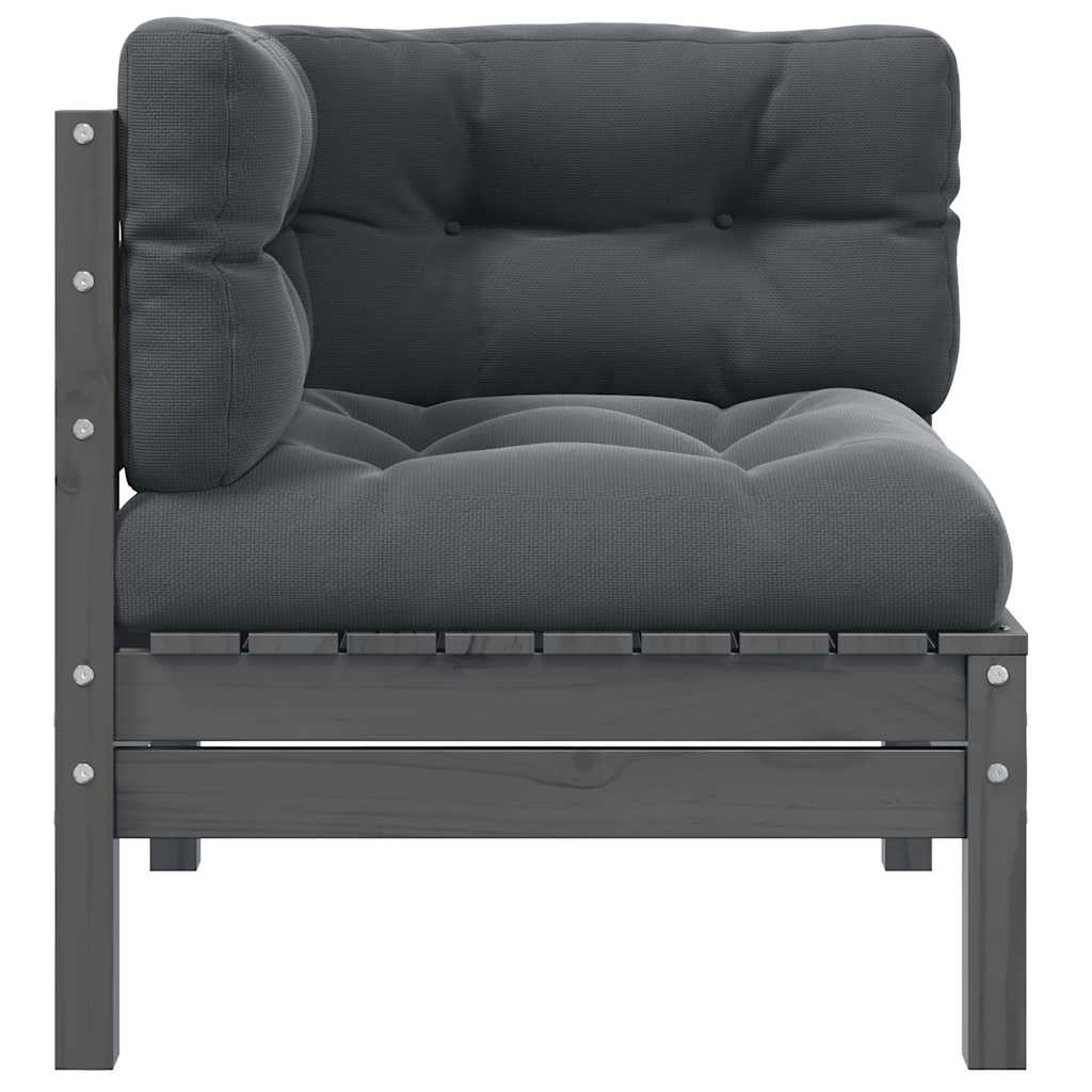 vidaXL Canapé d'angle de jardin avec coussins anthracite Gris Bois de pin massif
