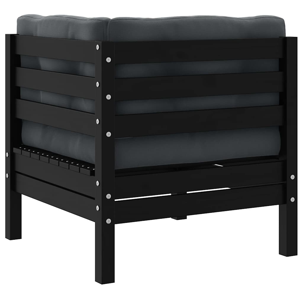 vidaXL Canapé d'angle de jardin avec coussins noir Bois de pin massif