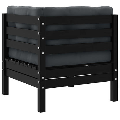 vidaXL Canapé d'angle de jardin avec coussins noir Bois de pin massif