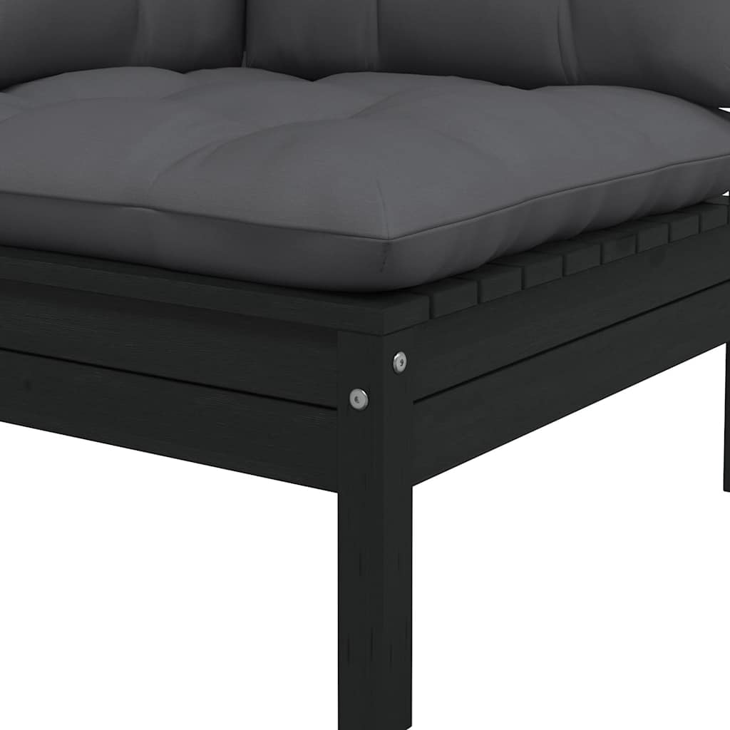 vidaXL Canapé d'angle de jardin avec coussins noir Bois de pin massif