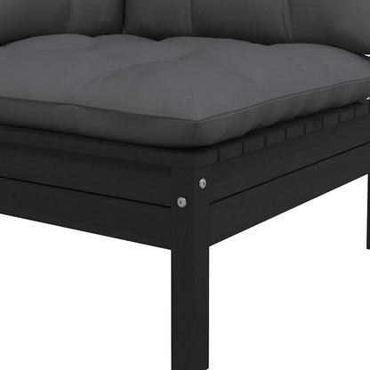 vidaXL Canapé d'angle de jardin avec coussins noir Bois de pin massif