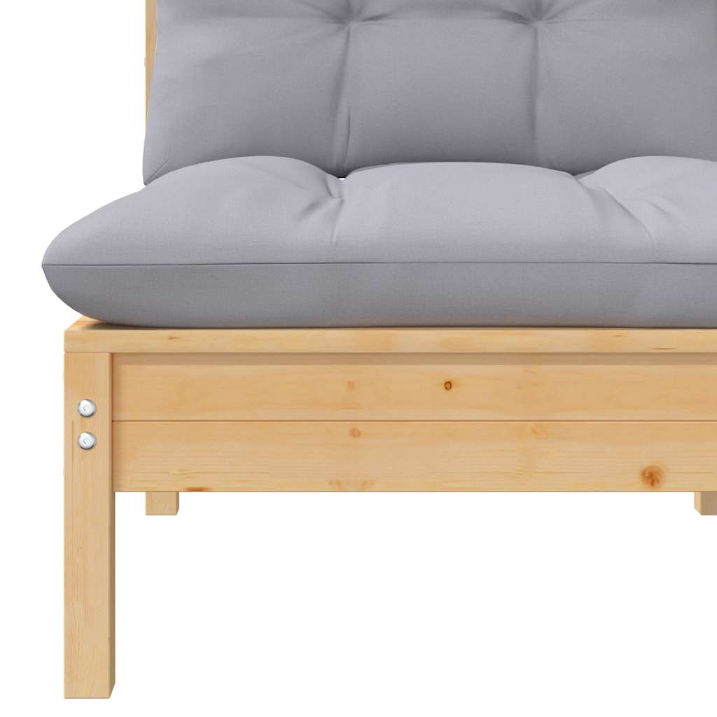 vidaXL Canapé d'angle de jardin avec coussins gris Bois de pin massif