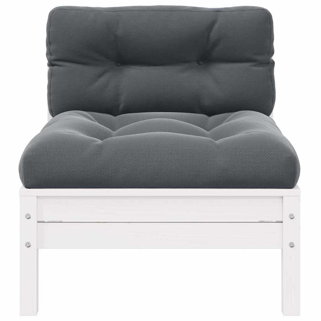 vidaXL Garten-Mittelsofa mit Kissen Weiß Massivholz Kiefer