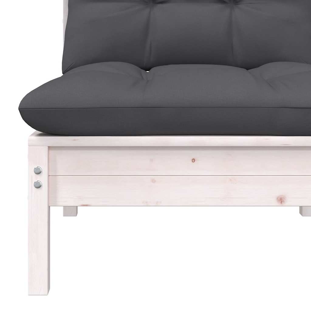 vidaXL Garten-Mittelsofa mit Kissen Weiß Massivholz Kiefer