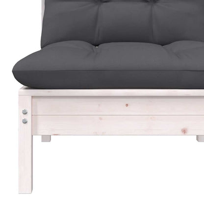 vidaXL Garten-Mittelsofa mit Kissen Weiß Massivholz Kiefer