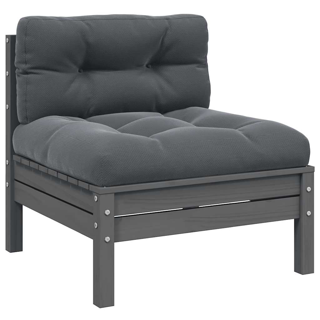 vidaXL Garten-Mittelsofa mit Anthrazit Kissen Grau Massivholz Kiefer