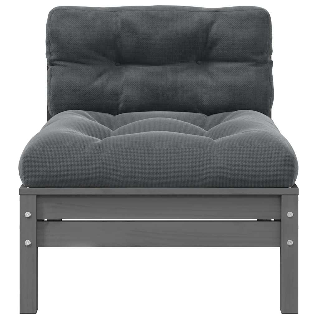 vidaXL Garten-Mittelsofa mit Anthrazit Kissen Grau Massivholz Kiefer