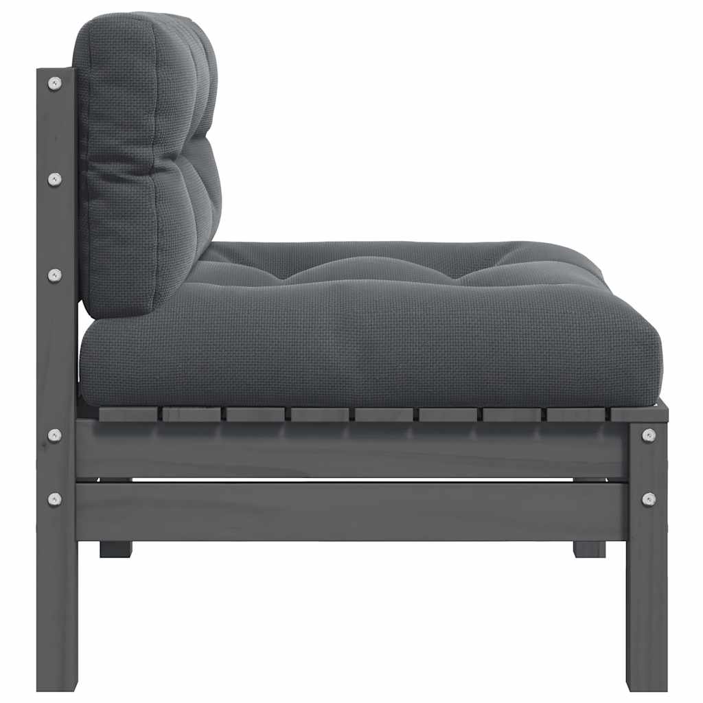 vidaXL Garten-Mittelsofa mit Anthrazit Kissen Grau Massivholz Kiefer