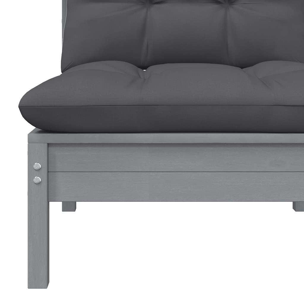 vidaXL Garten-Mittelsofa mit Anthrazit Kissen Grau Massivholz Kiefer