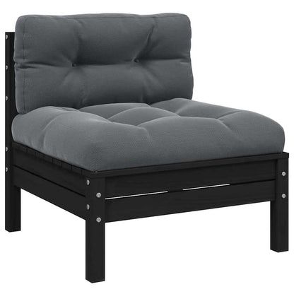 vidaXL Garten-Mittelsofa mit Kissen Schwarz Massivholz Kiefer