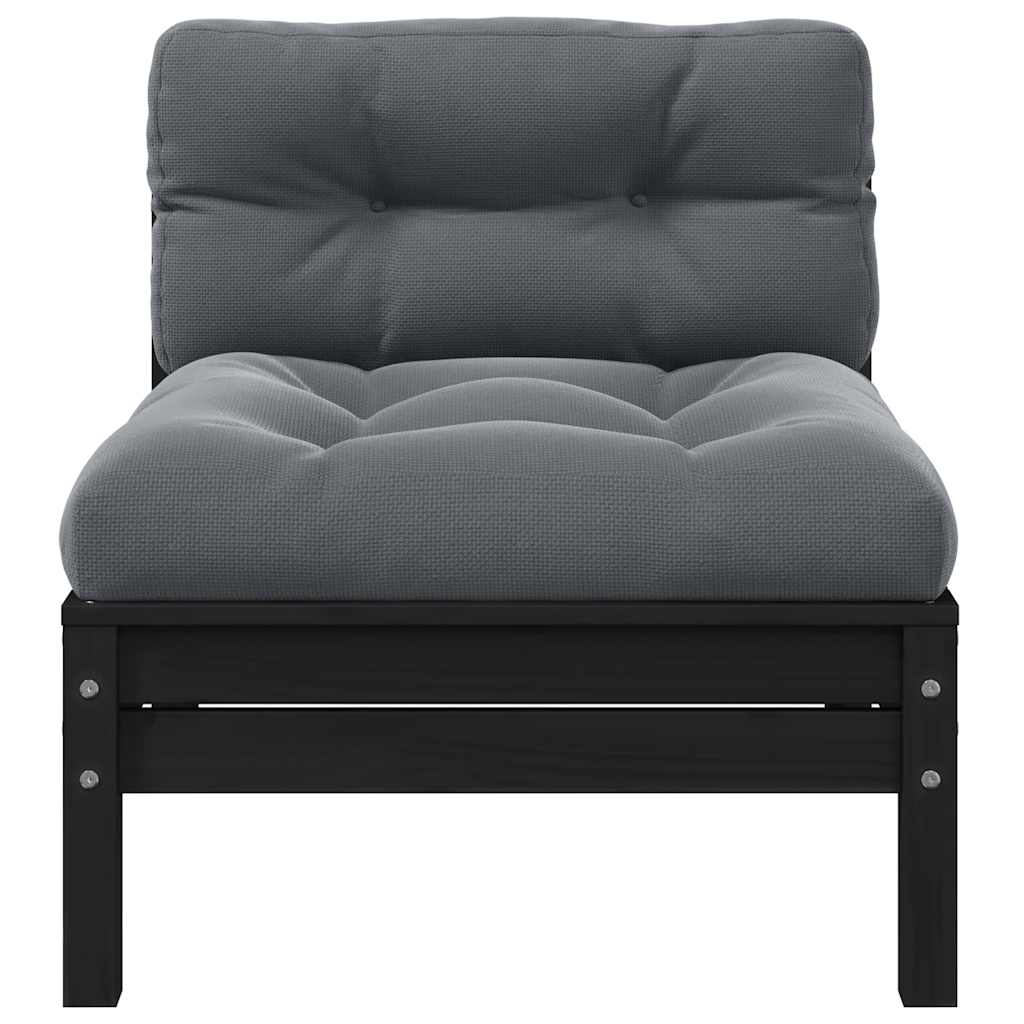 vidaXL Garten-Mittelsofa mit Kissen Schwarz Massivholz Kiefer
