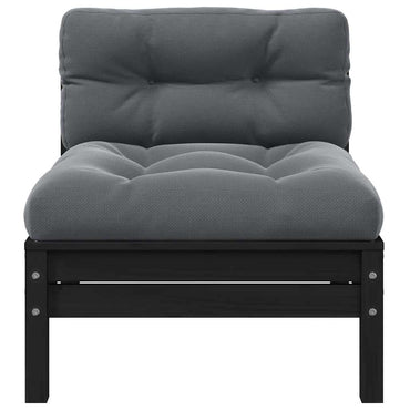 vidaXL Garten-Mittelsofa mit Kissen Schwarz Massivholz Kiefer