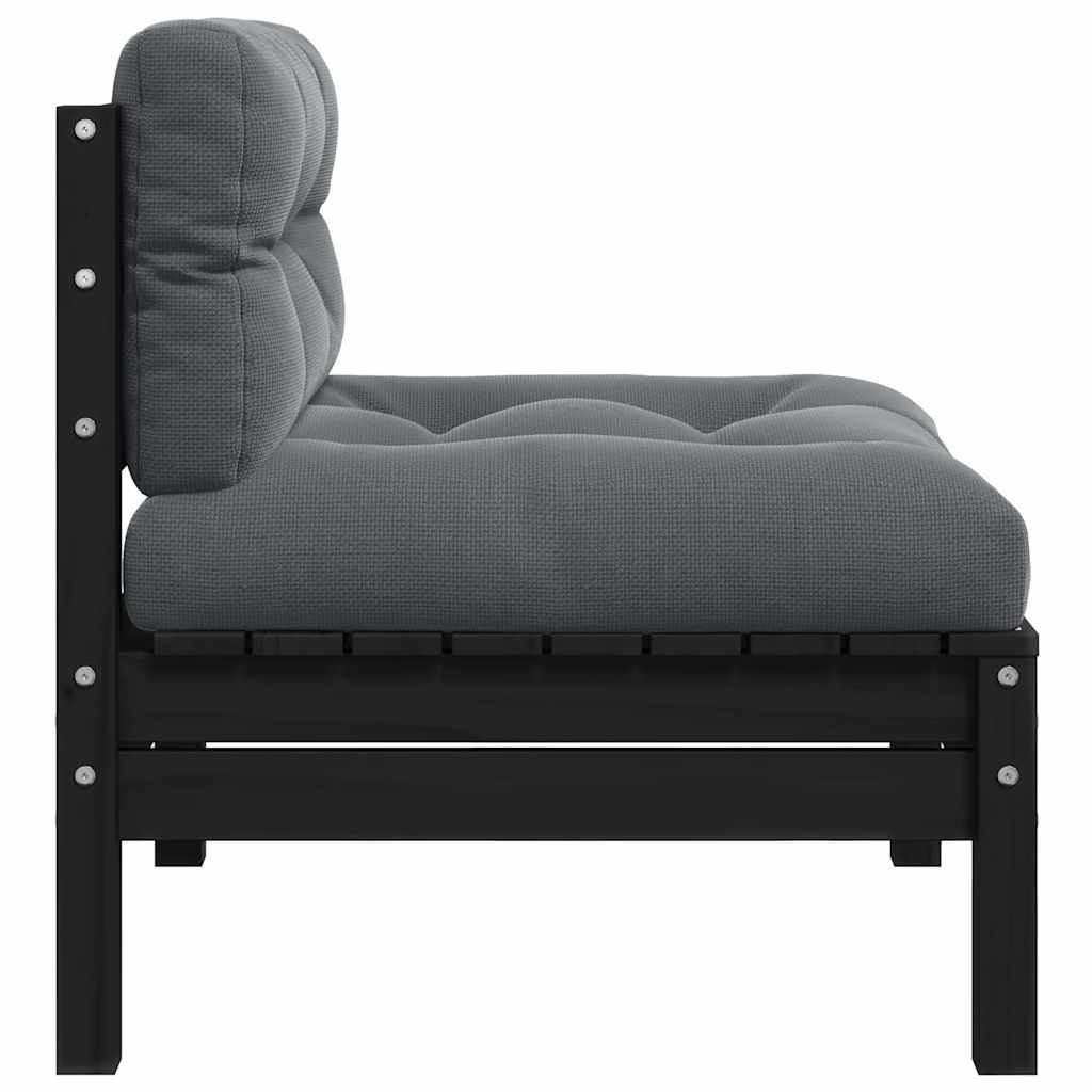 vidaXL Garten-Mittelsofa mit Kissen Schwarz Massivholz Kiefer