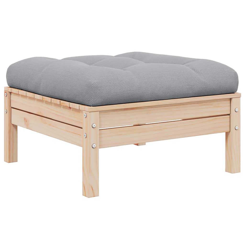 vidaXL Tabouret de jardin avec coussin gris Bois de pin massif