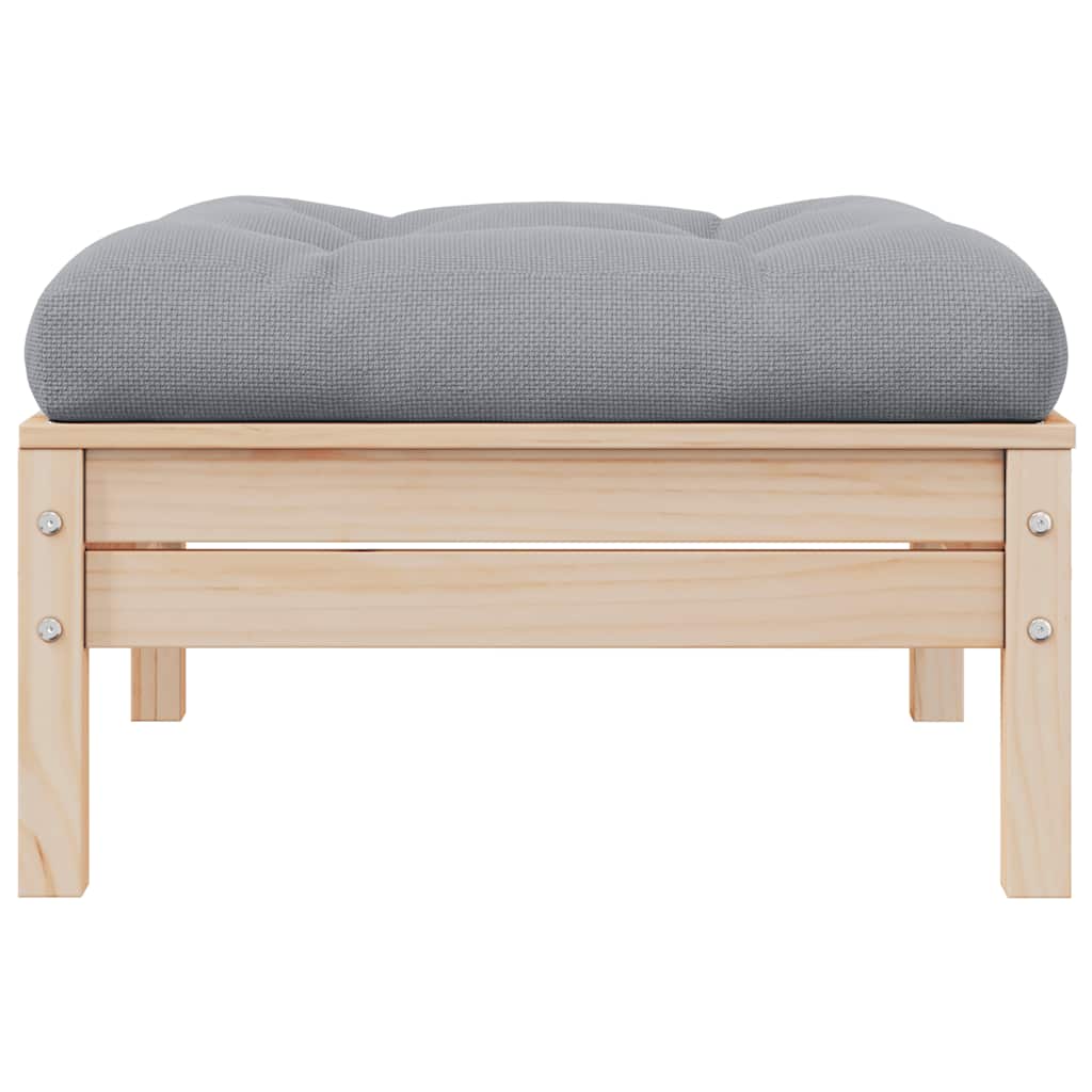 vidaXL Tabouret de jardin avec coussin gris Bois de pin massif