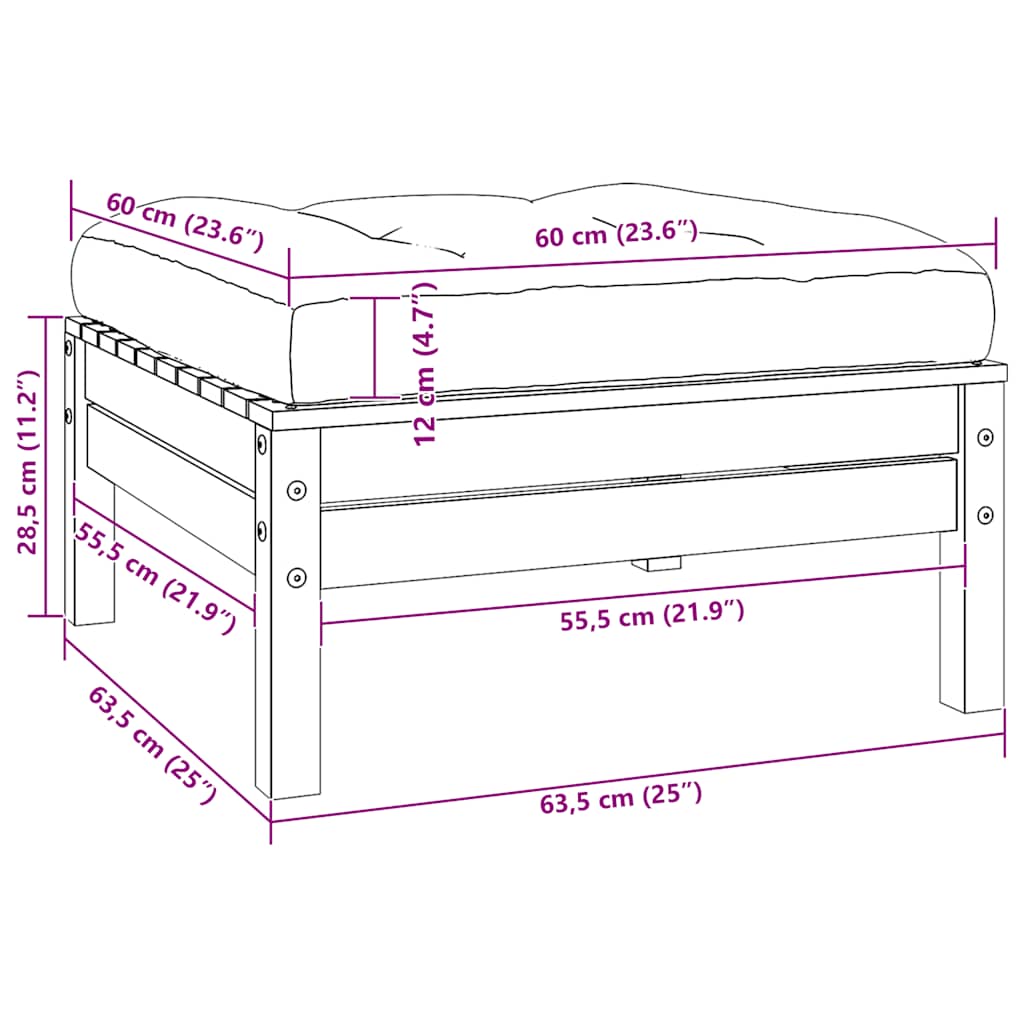 vidaXL Tabouret de jardin avec coussin gris Bois de pin massif