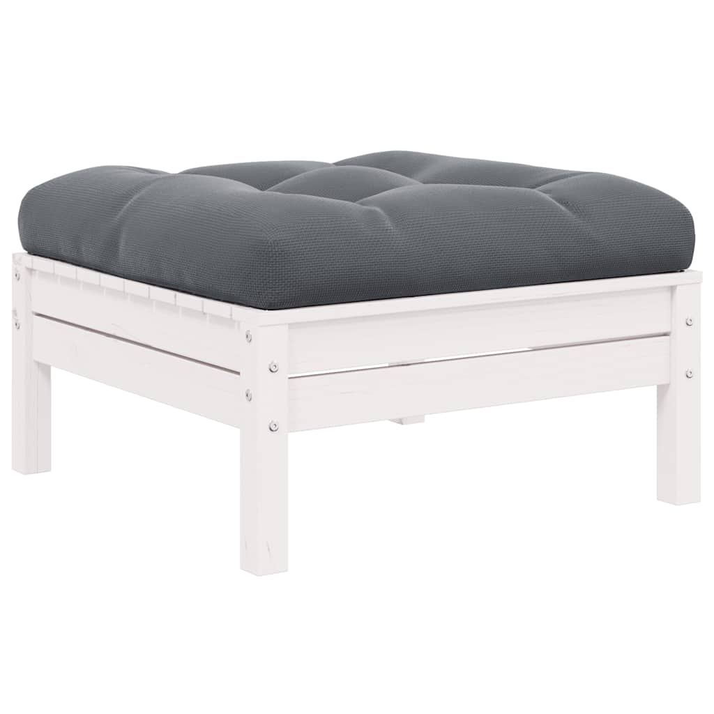 vidaXL Tabouret de jardin avec coussin anthracite Blanc Bois de pin massif
