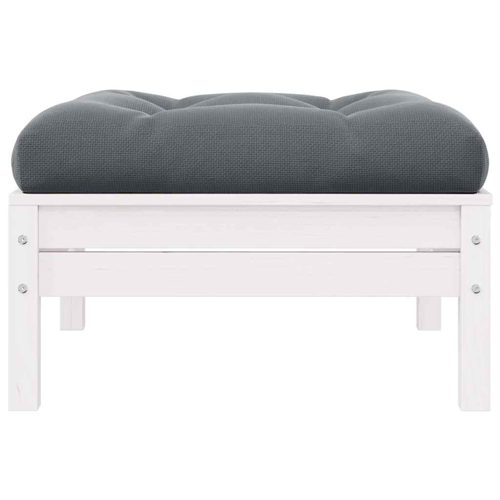 vidaXL Tabouret de jardin avec coussin anthracite Blanc Bois de pin massif