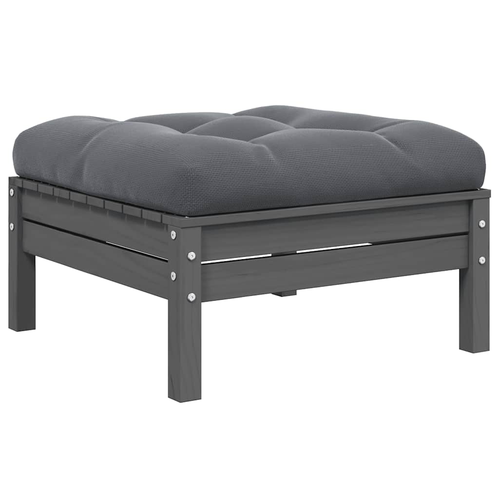 vidaXL Tabouret de jardin avec coussin gris en bois de pin massif