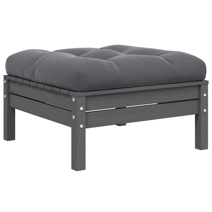 vidaXL Tabouret de jardin avec coussin gris en bois de pin massif