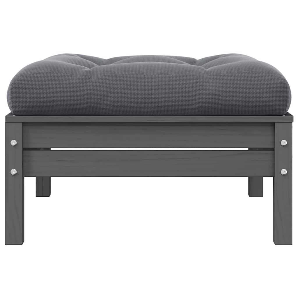 vidaXL Tabouret de jardin avec coussin gris en bois de pin massif