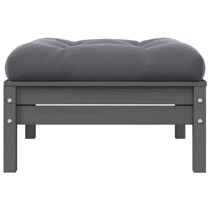 vidaXL Tabouret de jardin avec coussin gris en bois de pin massif