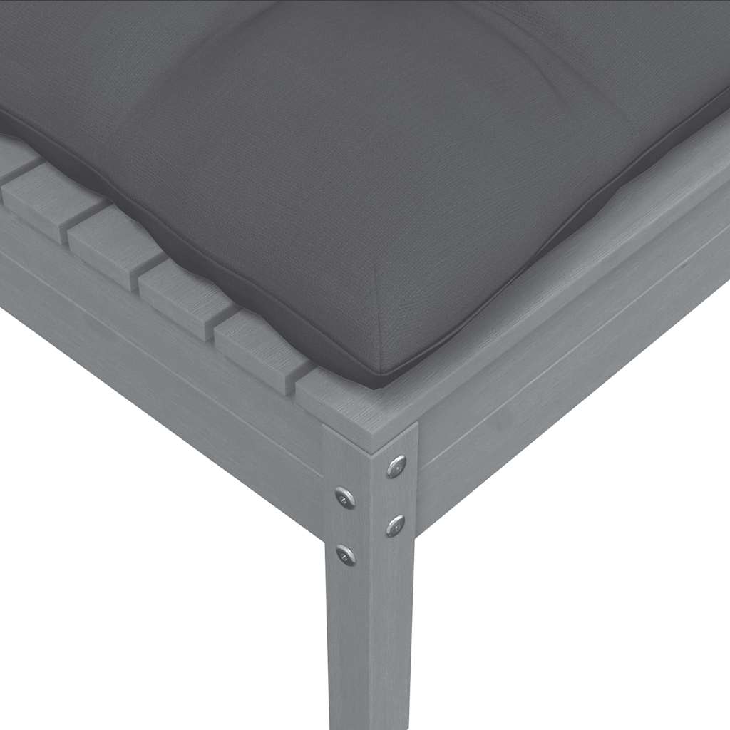 vidaXL Tabouret de jardin avec coussin gris en bois de pin massif
